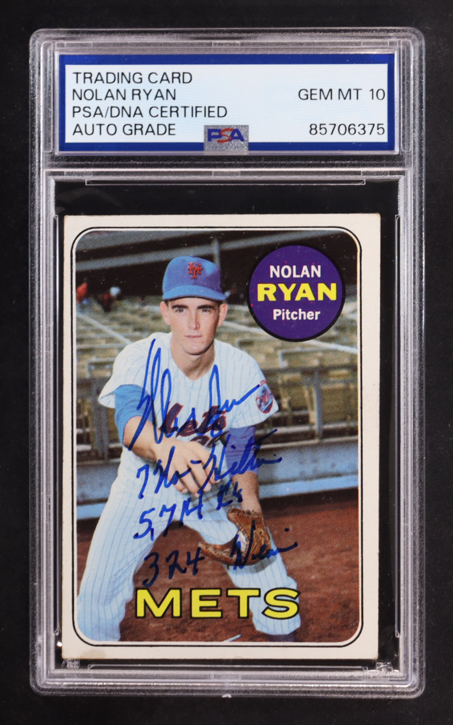 Nolan Ryan Signed 1969 Topps Inscribed "324 Wins 5,714 K'S And 7 No-Hitters" #533 (PSA | Autograph Graded PSA 10) at PristineAuction.com Nolan Ryan Signed 1969 Topps Inscribed "324 Wins 5,714 K'S And 7 No-Hitters" #533 (PSA | Autograph Graded PSA 10) at PristineAuction.com