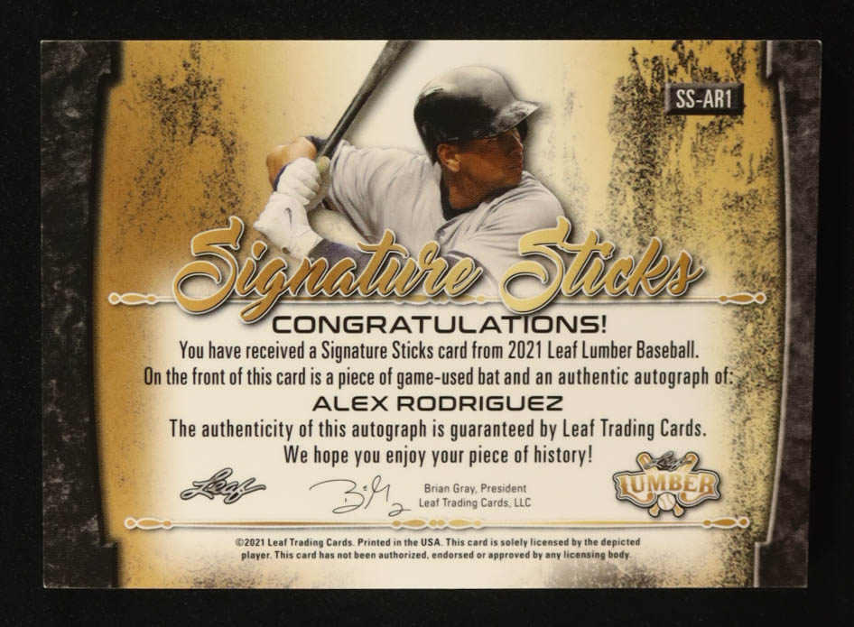 Alex Rodriguez 2021 Leaf Lumber Signature Sticks #SSAR1 #10/30 at PristineAuction.com Alex Rodriguez 2021 Leaf Lumber Signature Sticks #SSAR1 #10/30 at PristineAuction.com
