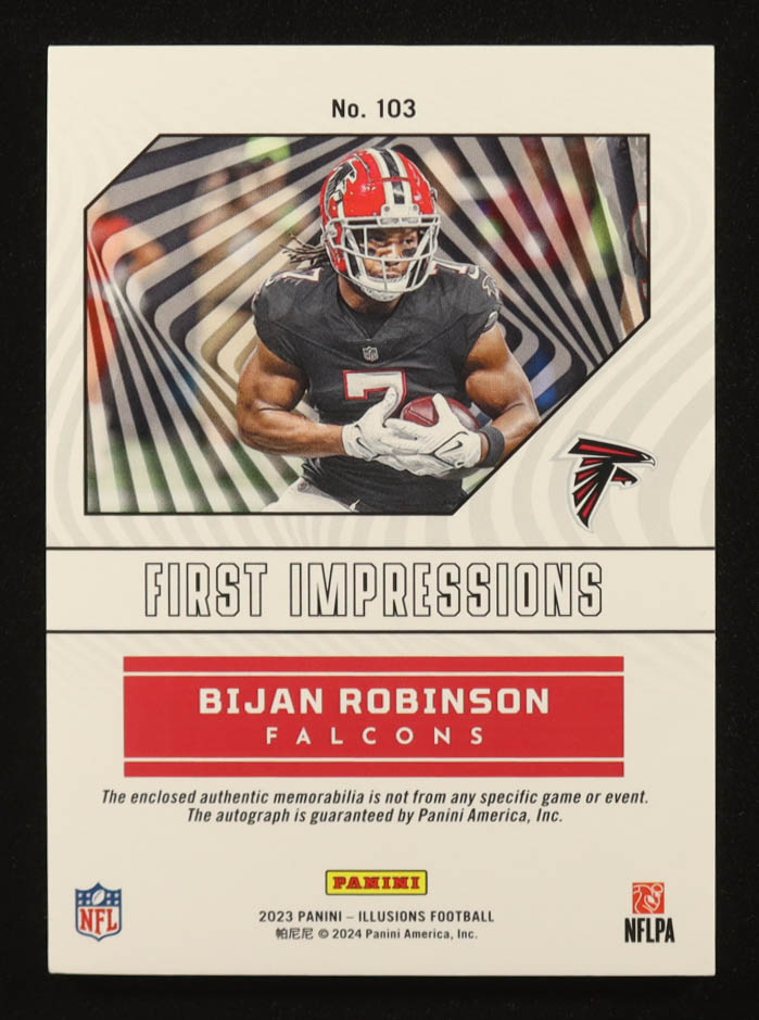 Bijan Robinson 2023 Panini Illusions Blue #103 #83/99 RC at PristineAuction.com Bijan Robinson 2023 Panini Illusions Blue #103 #83/99 RC at PristineAuction.com
