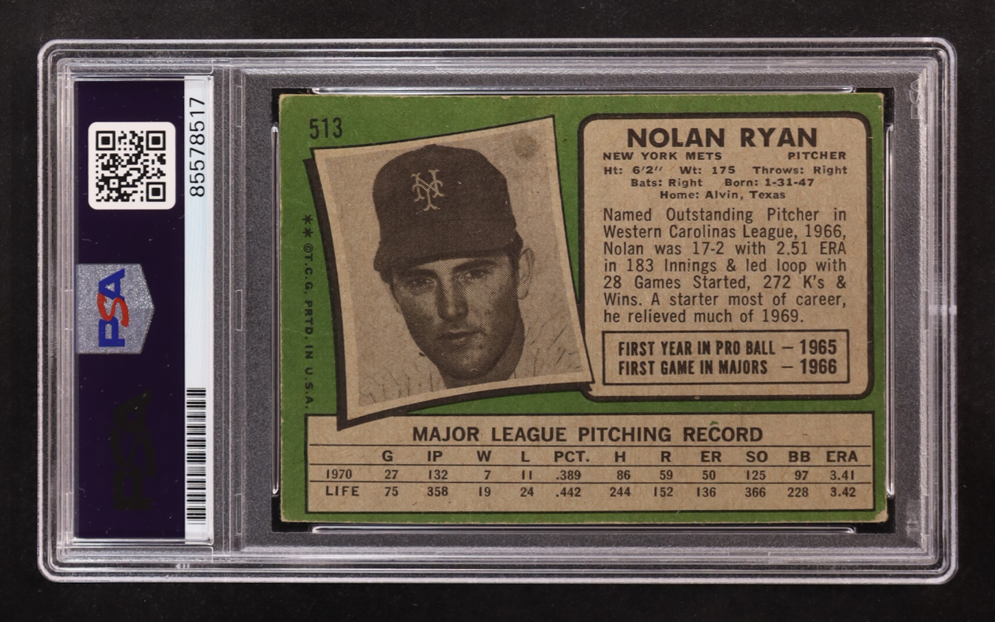 Nolan Ryan Signed 1971 Topps Inscribed "69 W.S. Champs" #513 (PSA | Autograph Graded PSA 9) at PristineAuction.com Nolan Ryan Signed 1971 Topps Inscribed "69 W.S. Champs" #513 (PSA | Autograph Graded PSA 9) at PristineAuction.com