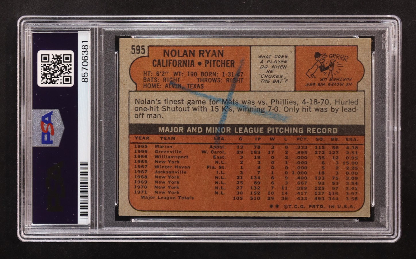 Nolan Ryan Signed 1972 Topps Inscribed "324 Wins 5,714 K'S And 7 No-Hitters" #595 (PSA | Autograph Graded PSA 10) at PristineAuction.com Nolan Ryan Signed 1972 Topps Inscribed "324 Wins 5,714 K'S And 7 No-Hitters" #595 (PSA | Autograph Graded PSA 10) at PristineAuction.com