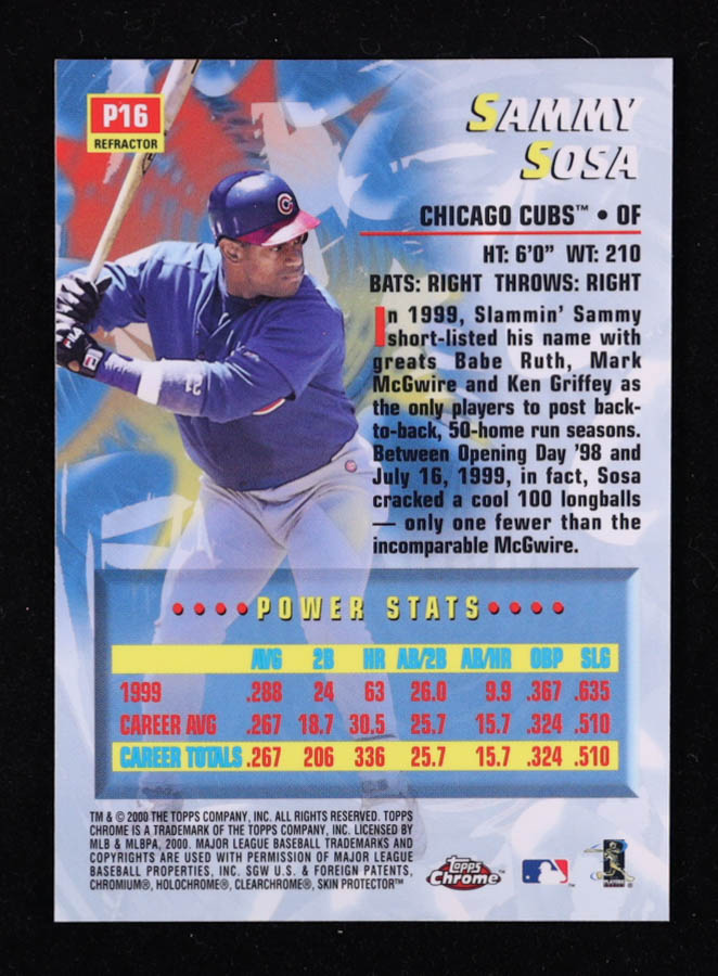 Sammy Sosa 2000 Topps Chrome Power Players Refractors #P16 at PristineAuction.com Sammy Sosa 2000 Topps Chrome Power Players Refractors #P16 at PristineAuction.com