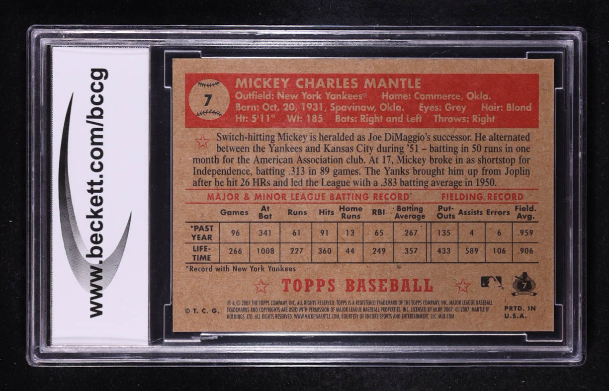 Mickey Mantle 2007 Topps '52 #7 (BCCG 10) at PristineAuction.com Mickey Mantle 2007 Topps '52 #7 (BCCG 10) at PristineAuction.com
