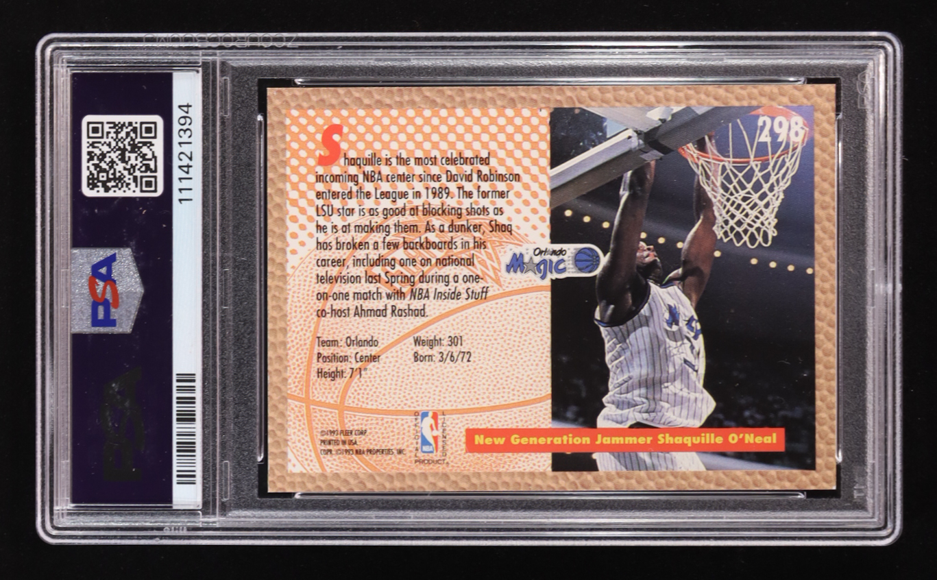 Shaquille O'Neal 1992-93 Fleer #298 RC (PSA 9) at PristineAuction.com Shaquille O'Neal 1992-93 Fleer #298 RC (PSA 9) at PristineAuction.com