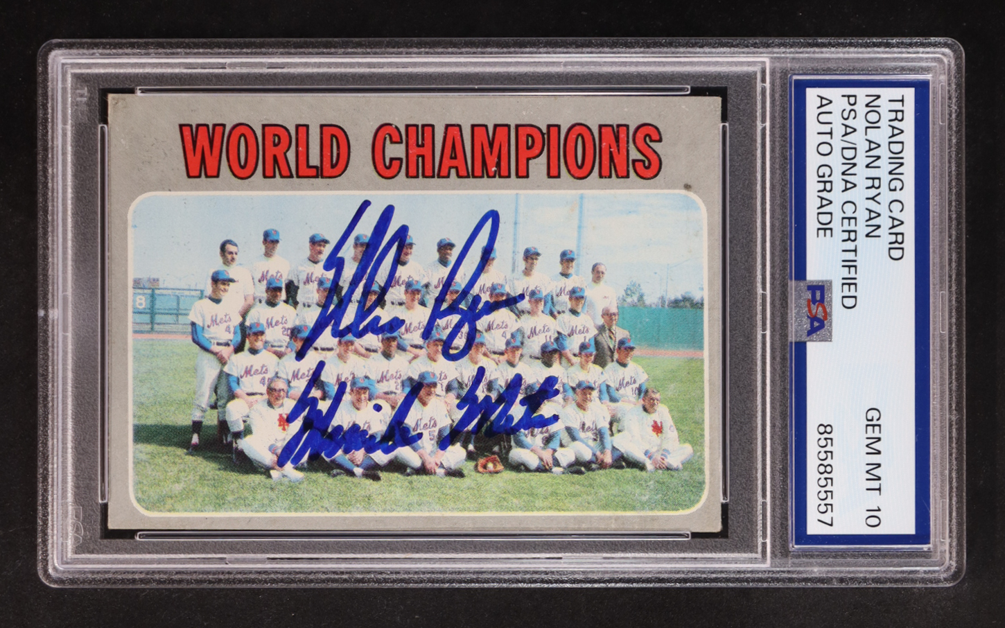 Nolan Ryan Signed 1970 Topps World Champions Team Card Inscribed "Miracle Mets" #1 (PSA | Autograph Graded PSA 10) at PristineAuction.com Nolan Ryan Signed 1970 Topps World Champions Team Card Inscribed "Miracle Mets" #1 (PSA | Autograph Graded PSA 10) at PristineAuction.com