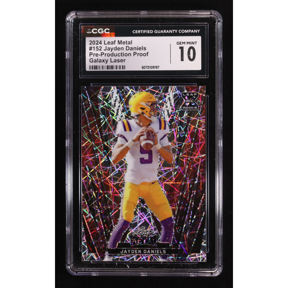 Jayden Daniels 2024 Leaf Metal Pre-Production Proof Galaxy Laser #152 #1/1 RC (CGC 10) at PristineAuction.com
