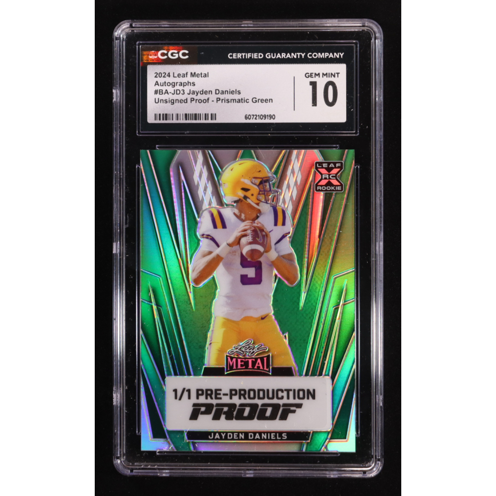 Jayden Daniels 2024 Leaf Metal Autographs Pre-Production Prismatic Green #BAJD3 #1/1 RC (CGC 10) at PristineAuction.com
