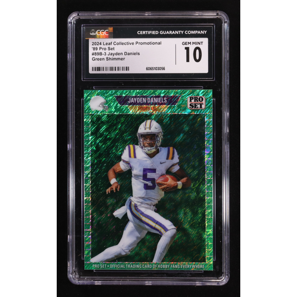 Jayden Daniels 2024 Leaf Collective Promo '89 Pro Set Shimmer Green #89B3 #01/50 RC (CGC 10) at PristineAuction.com