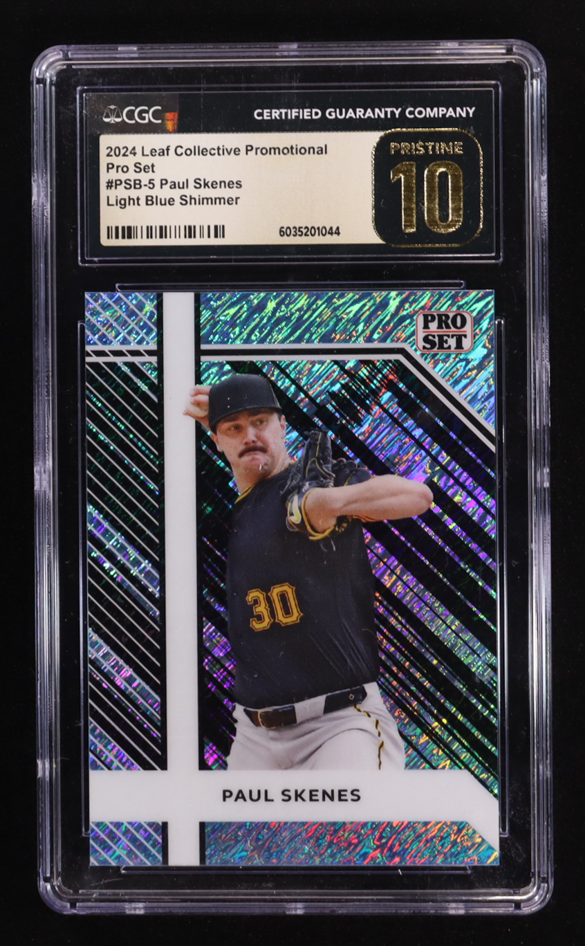 Paul Skenes 2024 Leaf Collective Promo Pro Set Shimmer Light Blue #PSB5 RC (CGC 10 | Pristine Black Label) at PristineAuction.com Paul Skenes 2024 Leaf Collective Promo Pro Set Shimmer Light Blue #PSB5 RC (CGC 10 | Pristine Black Label) at PristineAuction.com