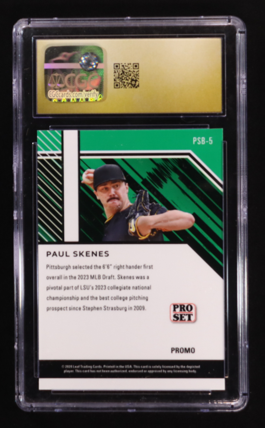Paul Skenes 2024 Leaf Collective Promo Pro Set Shimmer Light Blue #PSB5 RC (CGC 10 | Pristine Black Label) at PristineAuction.com Paul Skenes 2024 Leaf Collective Promo Pro Set Shimmer Light Blue #PSB5 RC (CGC 10 | Pristine Black Label) at PristineAuction.com