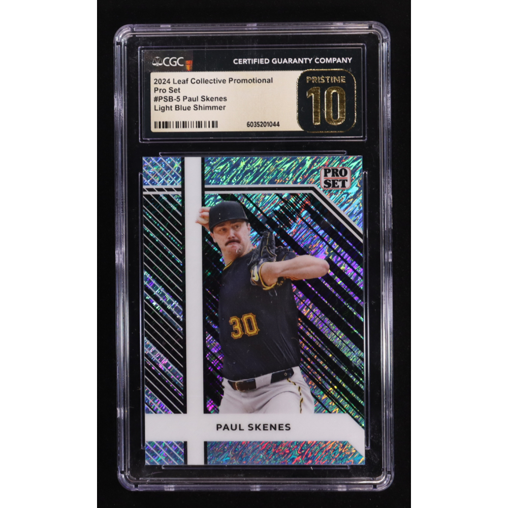 Paul Skenes 2024 Leaf Collective Promo Pro Set Shimmer Light Blue #PSB5 RC (CGC 10 | Pristine Black Label) at PristineAuction.com