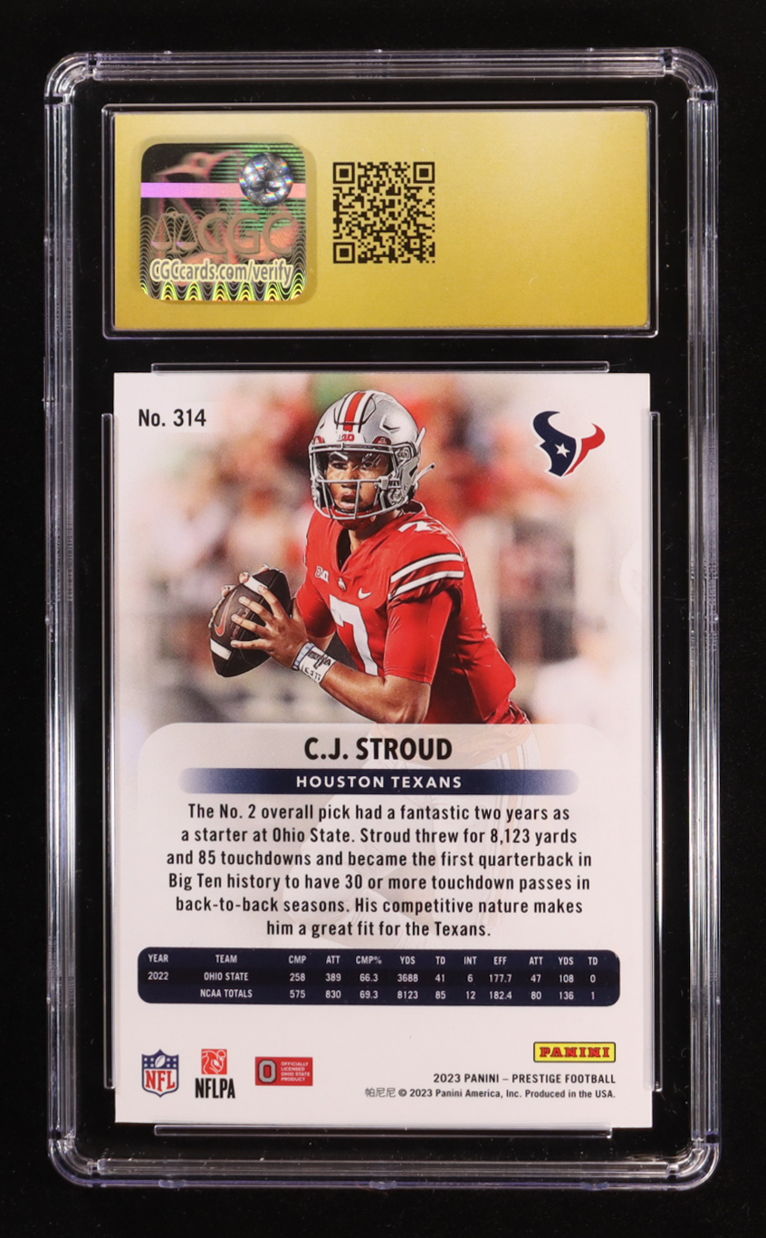 CJ Stroud 2023 Panini Prestige #314 RC (CGC 10 | Pristine Black Label) at PristineAuction.com CJ Stroud 2023 Panini Prestige #314 RC (CGC 10 | Pristine Black Label) at PristineAuction.com