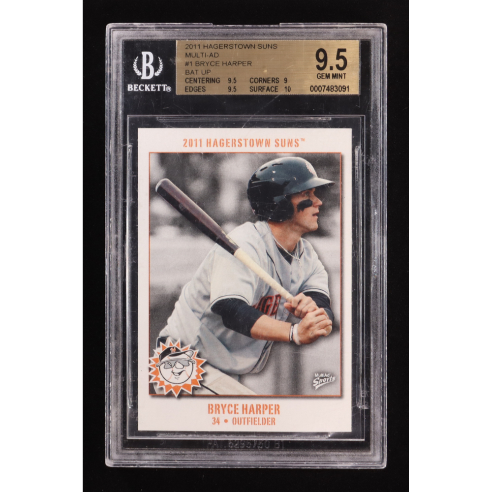 Bryce Harper 2011 Hagerstown Suns Bryce Harper Multi-Ad #1 Bat Up RC (BGS 9.5) at PristineAuction.com