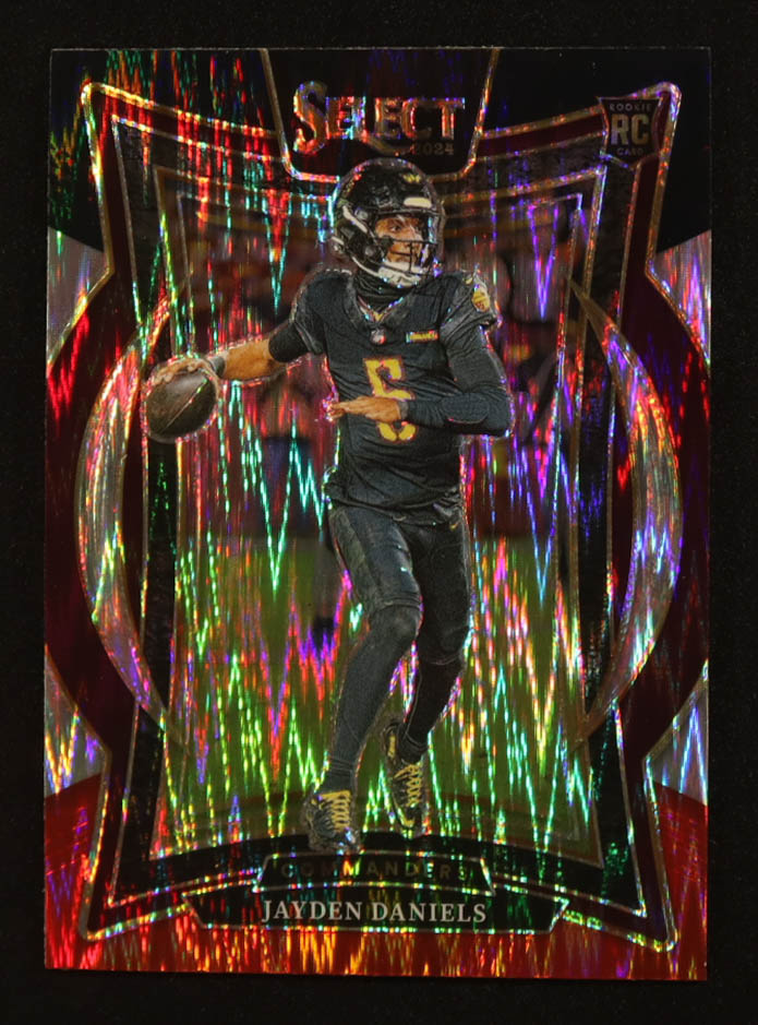 Jayden Daniels 2024 Select Prizm Black and Red Shock #26 RC at PristineAuction.com Jayden Daniels 2024 Select Prizm Black and Red Shock #26 RC at PristineAuction.com