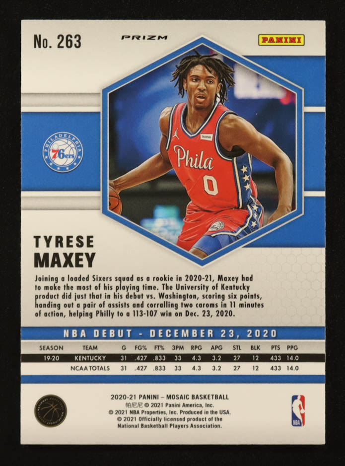 Tyrese Maxey 2020-21 Panini Mosaic Mosaic Reactive Yellow #263 RC at PristineAuction.com Tyrese Maxey 2020-21 Panini Mosaic Mosaic Reactive Yellow #263 RC at PristineAuction.com