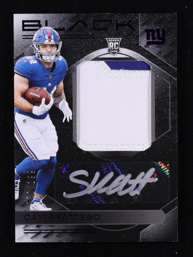 Cam Skattebo 2025 Panini Black Rookie Patch Autographs Royal #4 RC #022/199 at PristineAuction.com Cam Skattebo 2025 Panini Black Rookie Patch Autographs Royal #4 RC #022/199 at PristineAuction.com