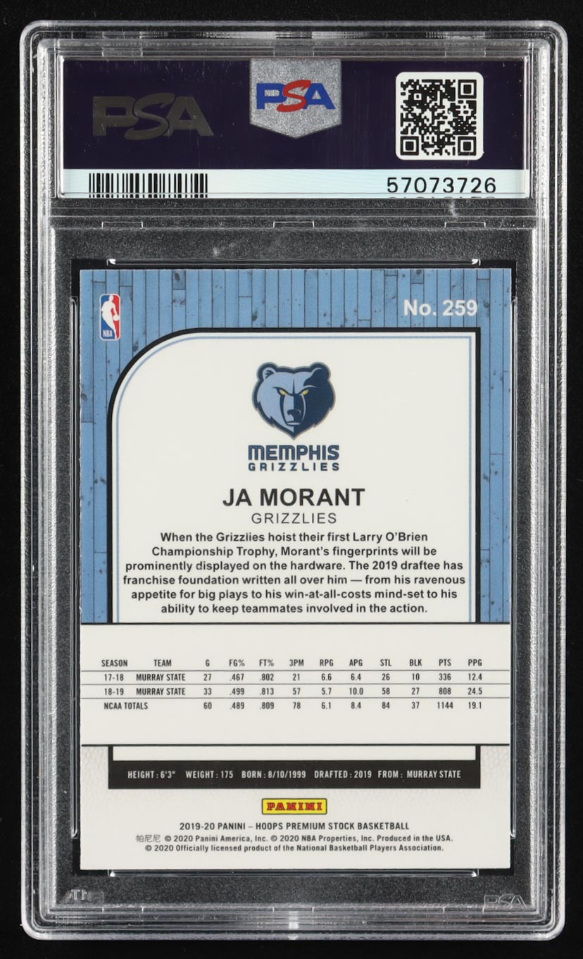 Ja Morant 2019-20 Hoops Premium Stock #259 RC (PSA 10) at PristineAuction.com Ja Morant 2019-20 Hoops Premium Stock #259 RC (PSA 10) at PristineAuction.com