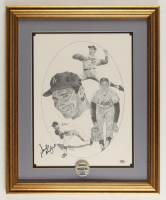Sandy Koufax Signed Custom Framed Art Print Display with Vintage Lapel Pin (PSA) at PristineAuction.com