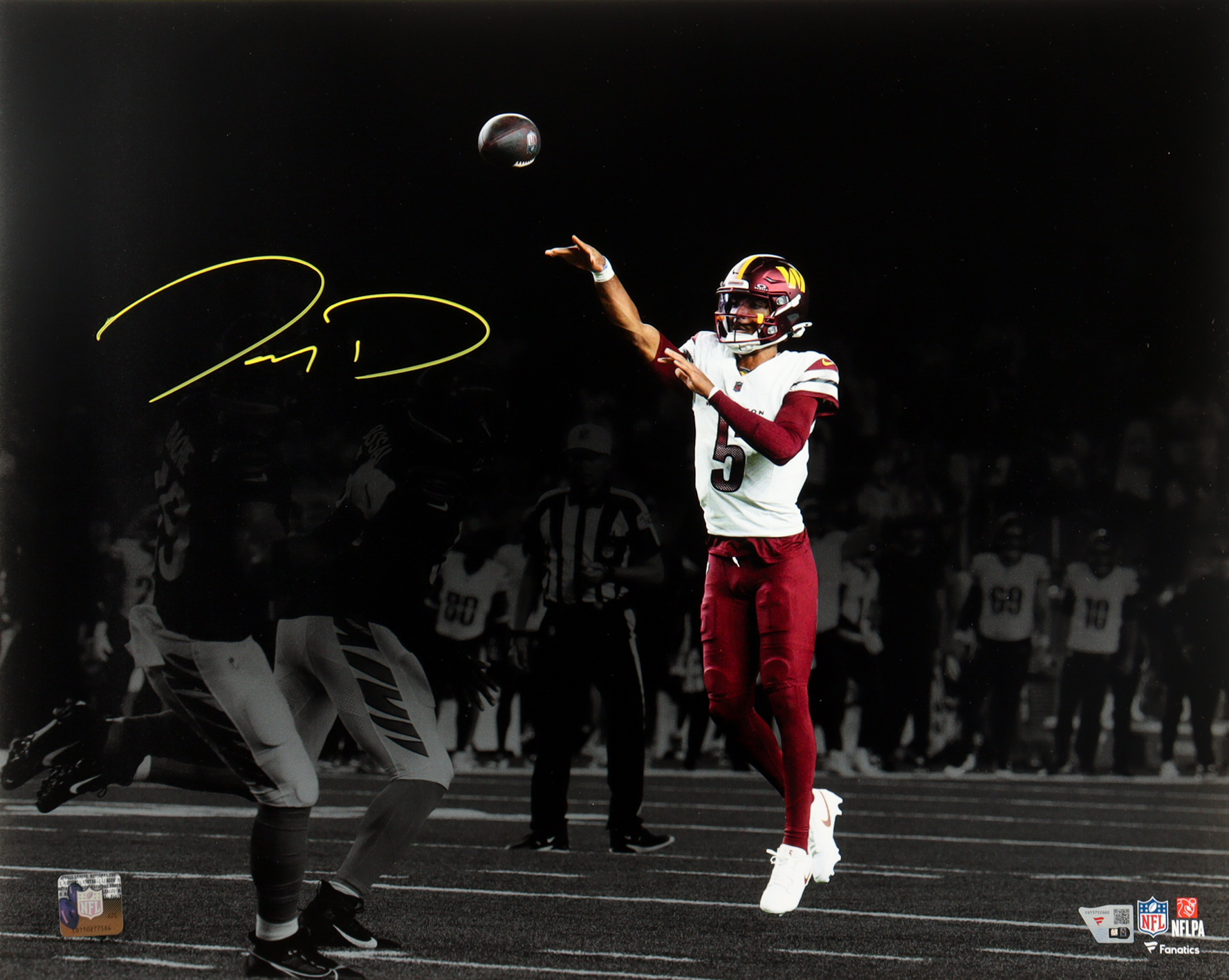 Jayden Daniels Signed Commanders 16x20 Photo (Fanatics) at PristineAuction.com Jayden Daniels Signed Commanders 16x20 Photo (Fanatics) at PristineAuction.com