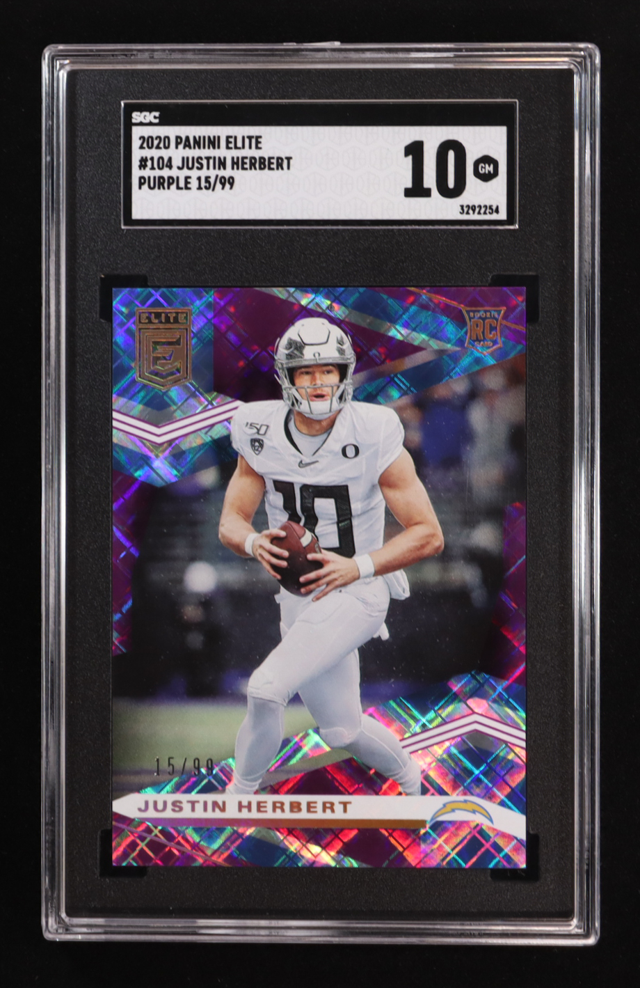 Justin Herbert 2020 Elite Purple #104 #15/99 RC (SGC 10) at PristineAuction.com Justin Herbert 2020 Elite Purple #104 #15/99 RC (SGC 10) at PristineAuction.com