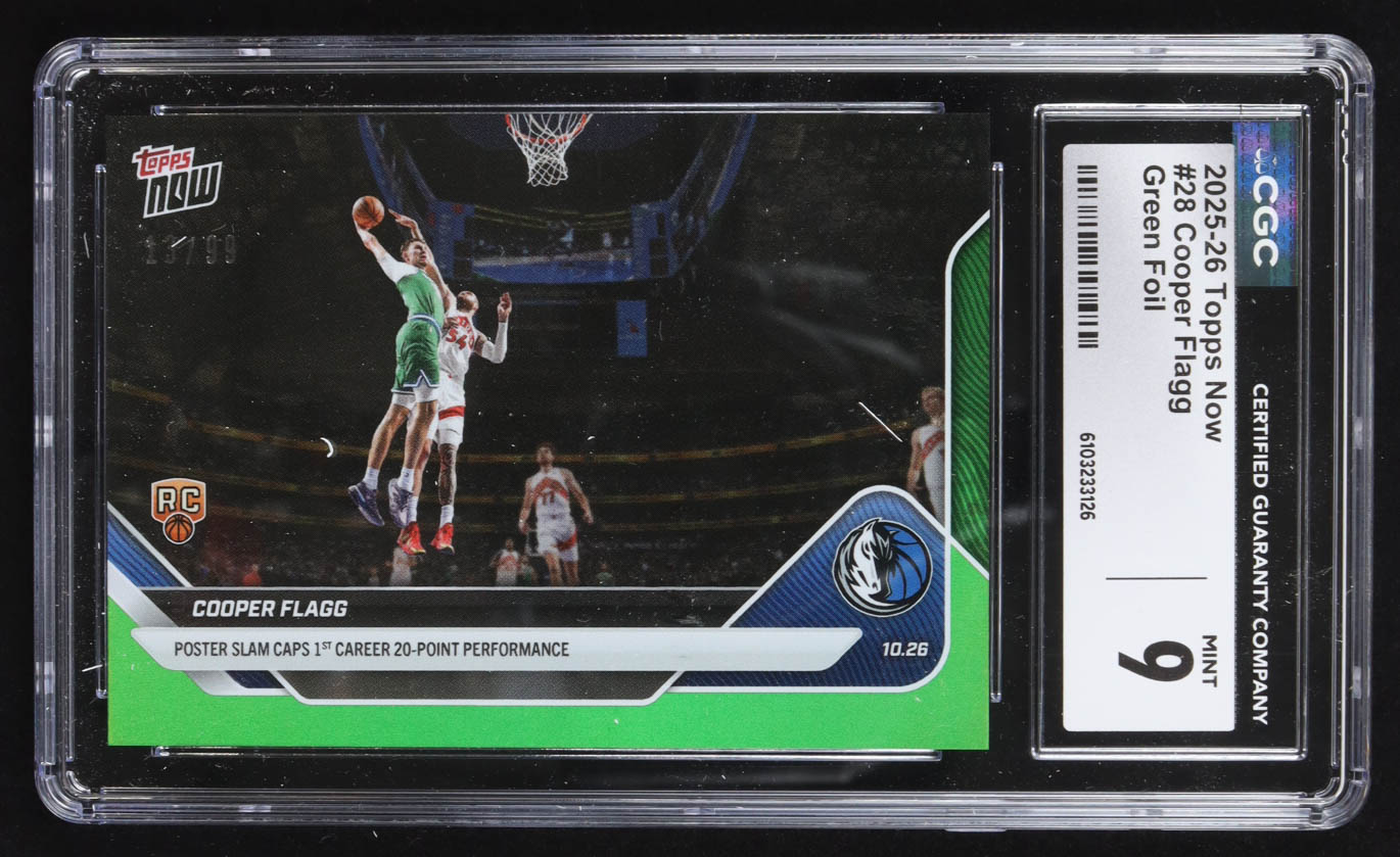 Cooper Flagg 2025-26 Topps Now Green Foil #28 #13/99 RC (CGC 9) at PristineAuction.com Cooper Flagg 2025-26 Topps Now Green Foil #28 #13/99 RC (CGC 9) at PristineAuction.com