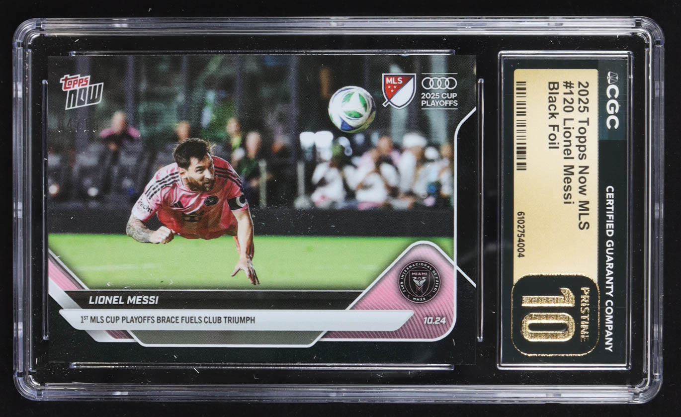 Lionel Messi 2025 Topps Now MLS Black Foil #120 #04/10 (CGC 10) at PristineAuction.com Lionel Messi 2025 Topps Now MLS Black Foil #120 #04/10 (CGC 10) at PristineAuction.com