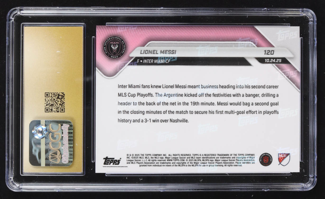 Lionel Messi 2025 Topps Now MLS Black Foil #120 #04/10 (CGC 10) at PristineAuction.com Lionel Messi 2025 Topps Now MLS Black Foil #120 #04/10 (CGC 10) at PristineAuction.com