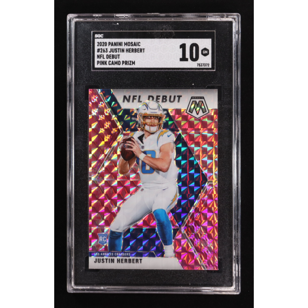 Justin Herbert 2020 Panini Mosaic Camo Pink #263 DEB RC (SGC 10) at PristineAuction.com