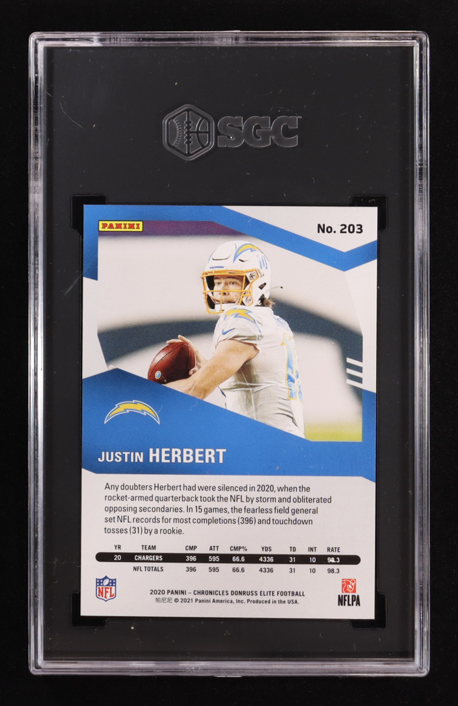 Justin Herbert 2020 Elite #203 #540/999 CHRONICLES RC (SGC 10) at PristineAuction.com Justin Herbert 2020 Elite #203 #540/999 CHRONICLES RC (SGC 10) at PristineAuction.com