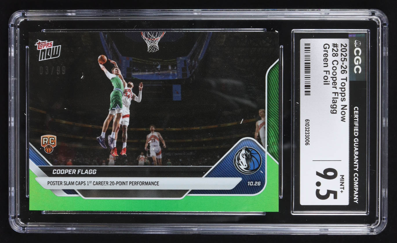 Cooper Flagg 2025-26 Topps Now Green Foil #28 #03/99 RC (CGC 9.5) at PristineAuction.com Cooper Flagg 2025-26 Topps Now Green Foil #28 #03/99 RC (CGC 9.5) at PristineAuction.com