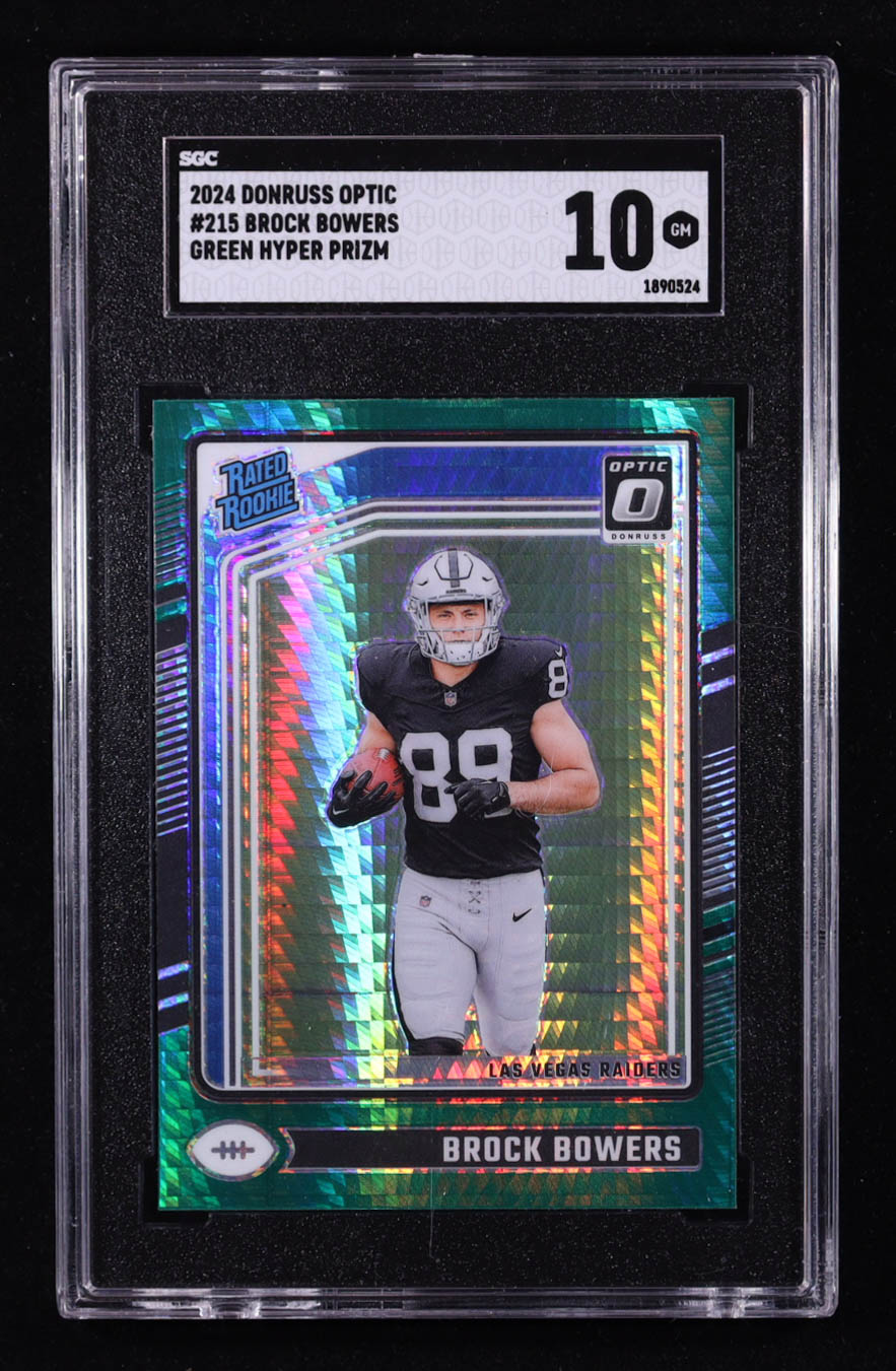 Brock Bowers 2024 Donruss Optic Green Hyper #215 RR RC (SGC 10) at PristineAuction.com Brock Bowers 2024 Donruss Optic Green Hyper #215 RR RC (SGC 10) at PristineAuction.com