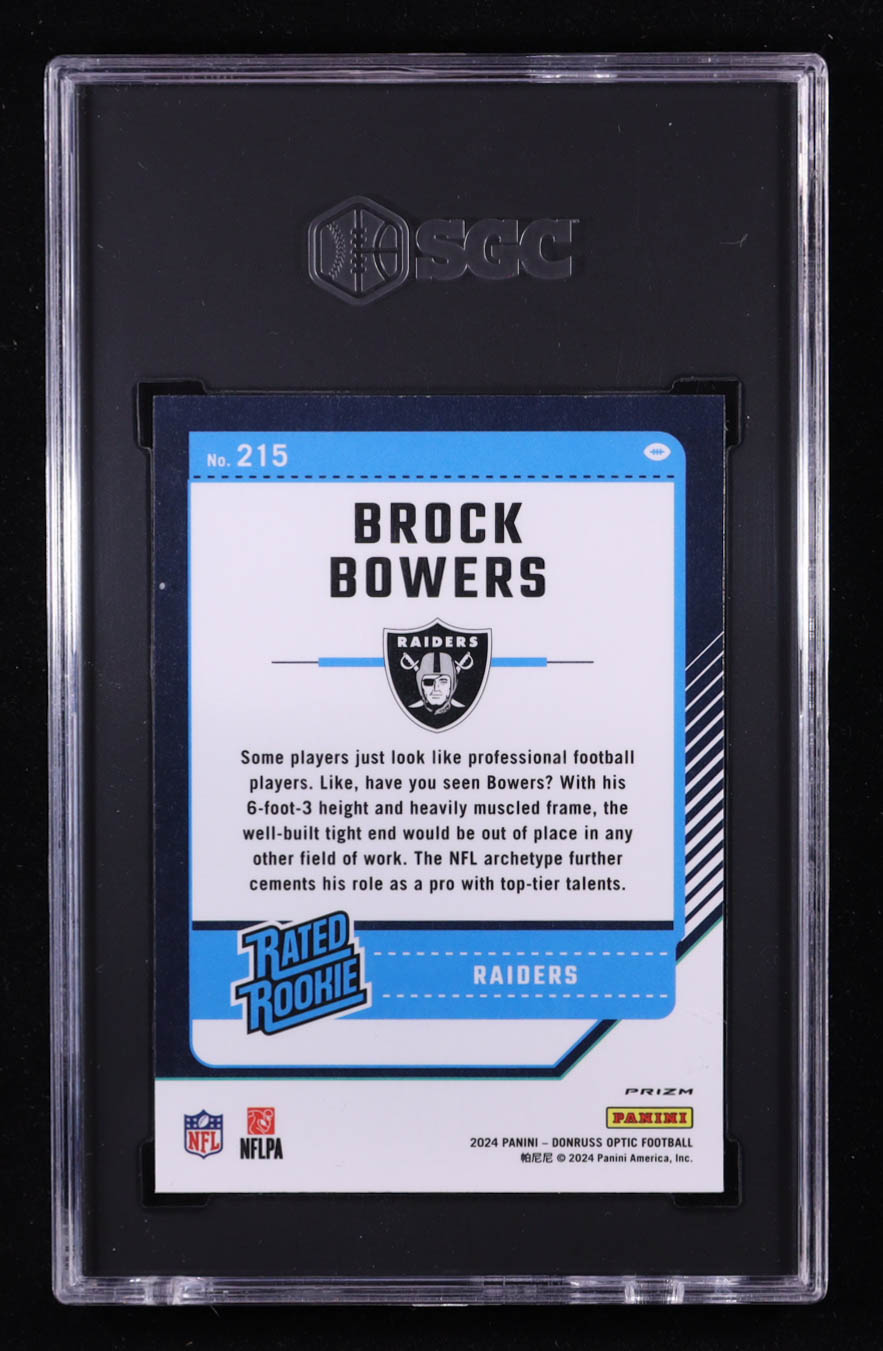 Brock Bowers 2024 Donruss Optic Green Hyper #215 RR RC (SGC 10) at PristineAuction.com Brock Bowers 2024 Donruss Optic Green Hyper #215 RR RC (SGC 10) at PristineAuction.com