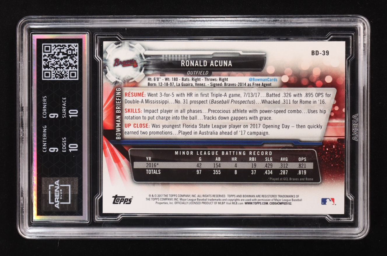 Ronald Acuna 2017 Bowman Draft #BD39 RC (Arena 9.5) at PristineAuction.com Ronald Acuna 2017 Bowman Draft #BD39 RC (Arena 9.5) at PristineAuction.com