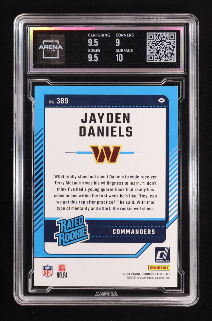 Jayden Daniels 2024 Donruss #389 RR RC (Arena 9.5) at PristineAuction.com Jayden Daniels 2024 Donruss #389 RR RC (Arena 9.5) at PristineAuction.com