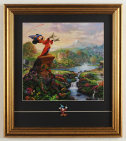 Thomas Kinkade Walt Disney's "Sorcerer's Apprentice" Custom Framed Print Display with Vintage Mickey Mouse Pin at PristineAuction.com