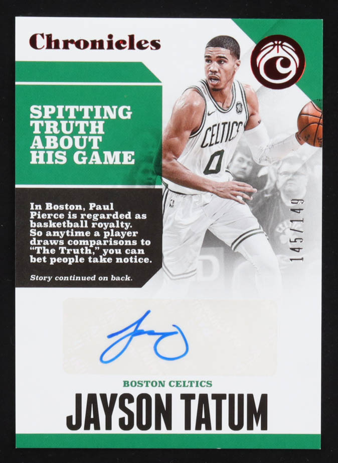 Jayson Tatum 2017-18 Panini Chronicles Autographs Red #22 #145/149 RC at PristineAuction.com Jayson Tatum 2017-18 Panini Chronicles Autographs Red #22 #145/149 RC at PristineAuction.com