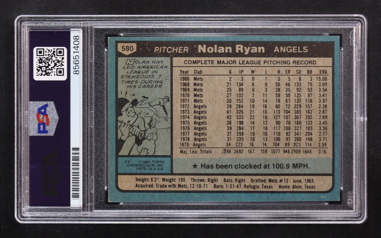 Nolan Ryan Signed 1980 Topps #580 (PSA 10) at PristineAuction.com Nolan Ryan Signed 1980 Topps #580 (PSA 10) at PristineAuction.com