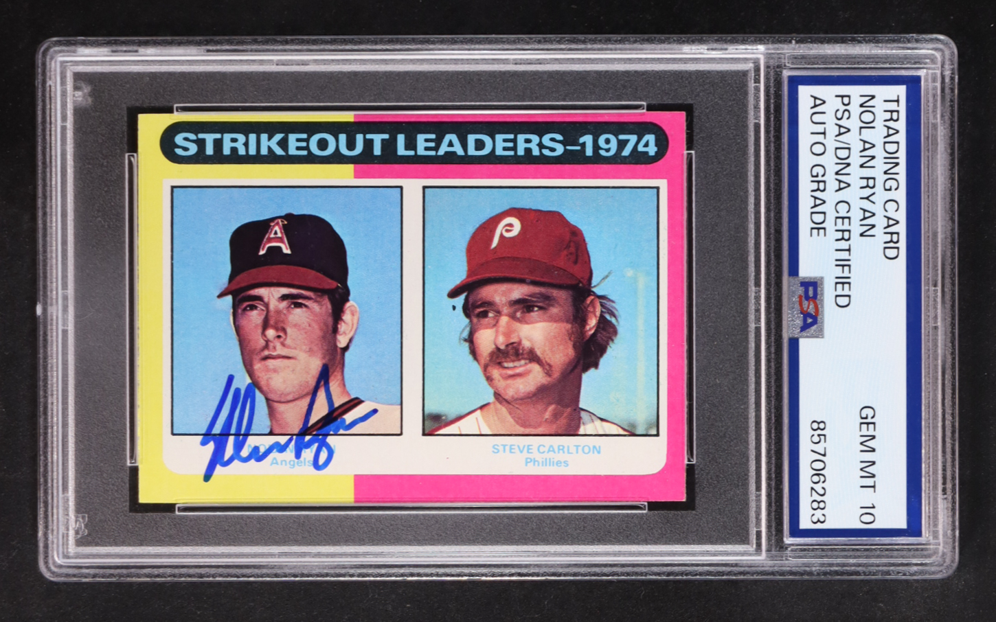 Nolan Ryan Signed 1975 Topps Mini Strikeout Leaders #312 (PSA 10) at PristineAuction.com Nolan Ryan Signed 1975 Topps Mini Strikeout Leaders #312 (PSA 10) at PristineAuction.com