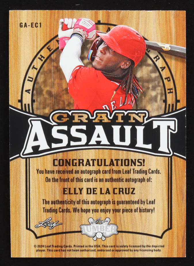 Elly De La Cruz 2024 Leaf Lumber Grain Assault Autographs #GAEC1 #1/2 at PristineAuction.com Elly De La Cruz 2024 Leaf Lumber Grain Assault Autographs #GAEC1 #1/2 at PristineAuction.com