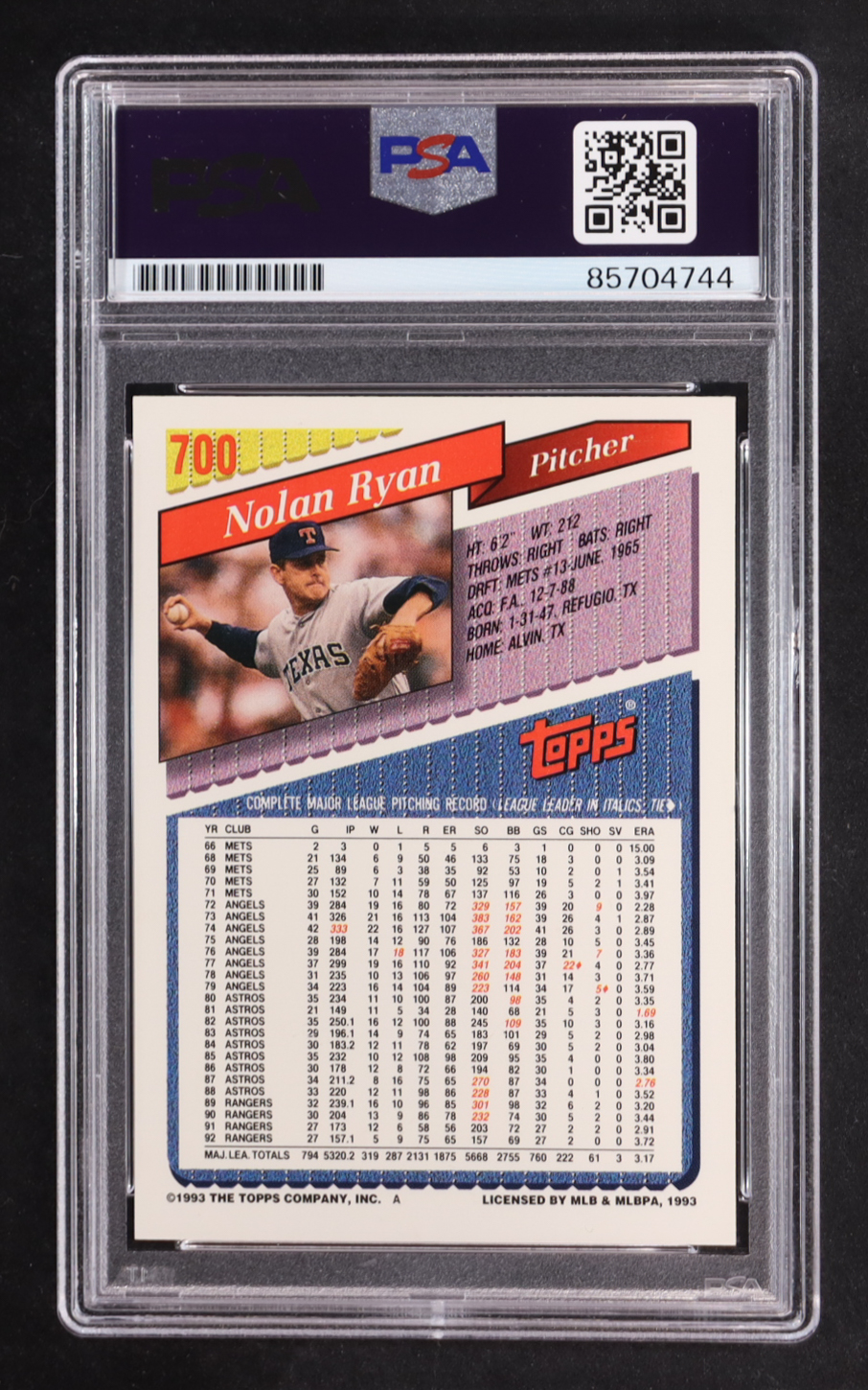Nolan Ryan Signed 1993 Topps Gold #700 (PSA 10) at PristineAuction.com Nolan Ryan Signed 1993 Topps Gold #700 (PSA 10) at PristineAuction.com