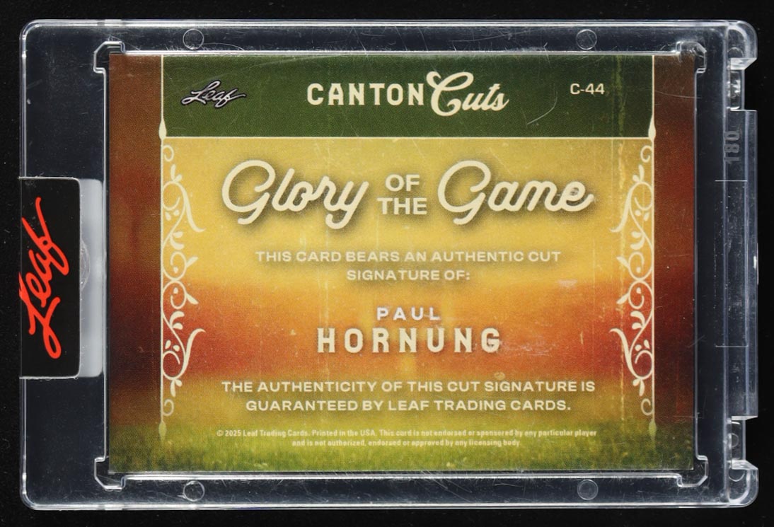 Paul Hornung 2025 Leaf Glory of the Game Canton Cuts #C44 #1/1 at PristineAuction.com Paul Hornung 2025 Leaf Glory of the Game Canton Cuts #C44 #1/1 at PristineAuction.com