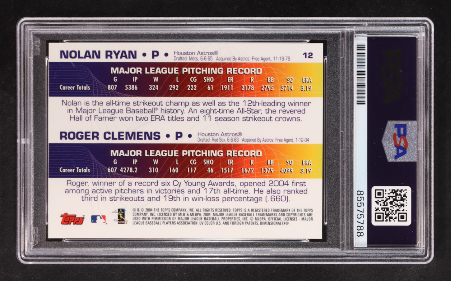 Nolan Ryan Signed 2004 Topps All-Star Game With Roger Clemens #12 (PSA 10) at PristineAuction.com Nolan Ryan Signed 2004 Topps All-Star Game With Roger Clemens #12 (PSA 10) at PristineAuction.com