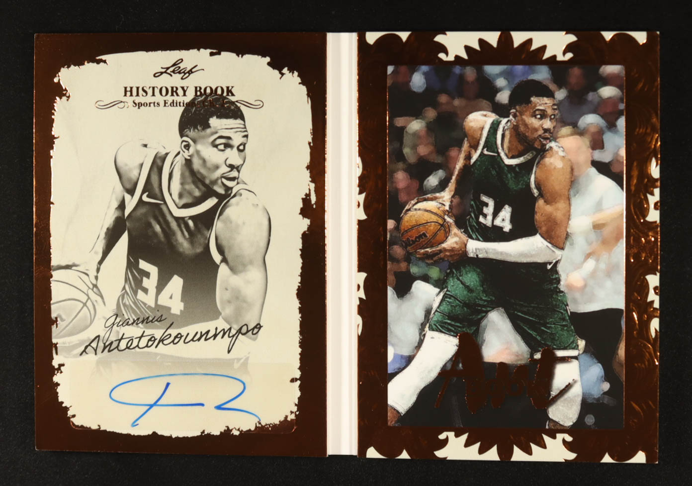 Giannis Antetokounmpo 2025 Leaf History Book Sports Edition Chapter 2 Art Book Bronze Foil #ABGA1 #23/25 at PristineAuction.com Giannis Antetokounmpo 2025 Leaf History Book Sports Edition Chapter 2 Art Book Bronze Foil #ABGA1 #23/25 at PristineAuction.com