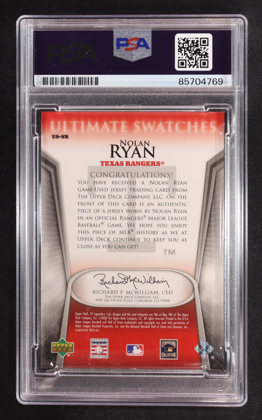 Nolan Ryan Signed 2004 Upper Deck Legendary Cuts Ultimate Swatches #US-NR (PSA 10) at PristineAuction.com Nolan Ryan Signed 2004 Upper Deck Legendary Cuts Ultimate Swatches #US-NR (PSA 10) at PristineAuction.com