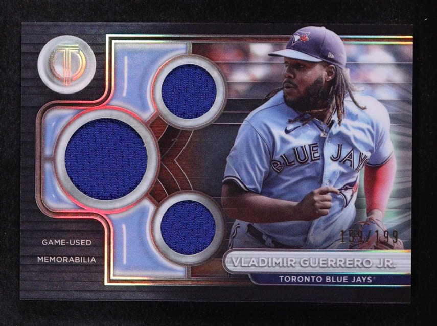 Vladimir Guerrero Jr. 2024 Topps Tribute Triple Relics #TTRVG #159/199 at PristineAuction.com Vladimir Guerrero Jr. 2024 Topps Tribute Triple Relics #TTRVG #159/199 at PristineAuction.com