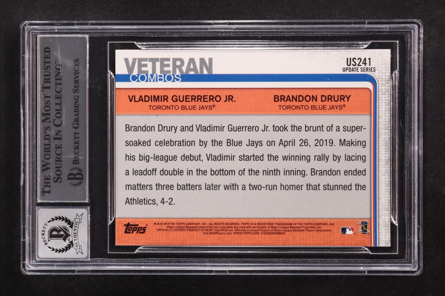 Vladimir Guerrero Jr. Signed 2019 Topps Update Series #US-241 RC (BGS | Autograph Graded BGS 10) at PristineAuction.com Vladimir Guerrero Jr. Signed 2019 Topps Update Series #US-241 RC (BGS | Autograph Graded BGS 10) at PristineAuction.com