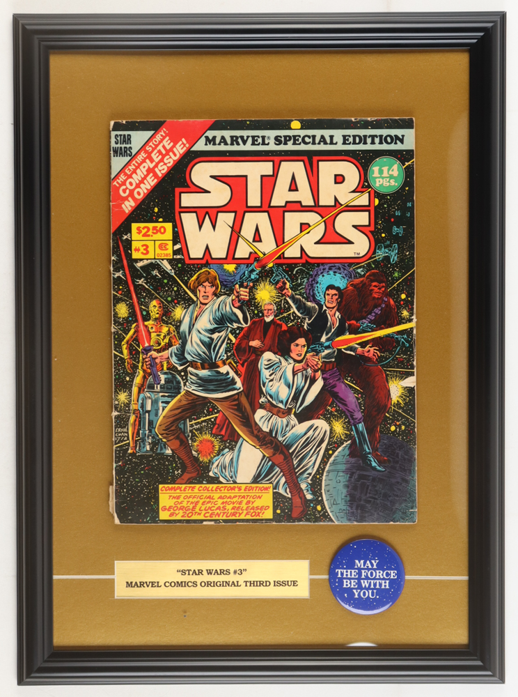 1977 "Star Wars" Issue #3 Custom Framed Marvel Comic Book Display with Title Plaque at PristineAuction.com 1977 "Star Wars" Issue #3 Custom Framed Marvel Comic Book Display with Title Plaque at PristineAuction.com