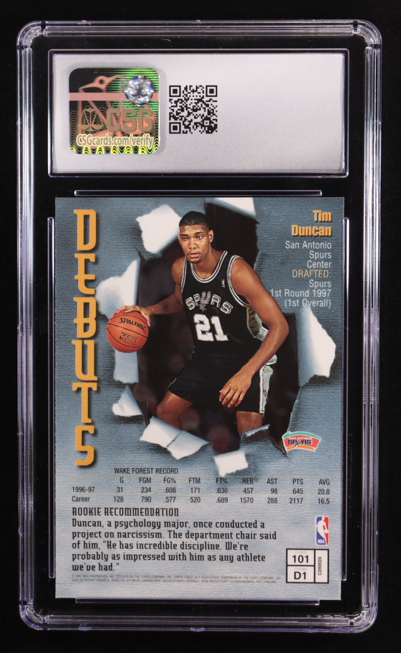 Tim Duncan 1997-98 Finest #101 RC (CSG 9) at PristineAuction.com Tim Duncan 1997-98 Finest #101 RC (CSG 9) at PristineAuction.com