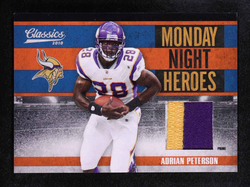 Adrian Peterson 2010 Classics Monday Night Heroes Jerseys Prime #25 #33/50 at PristineAuction.com Adrian Peterson 2010 Classics Monday Night Heroes Jerseys Prime #25 #33/50 at PristineAuction.com