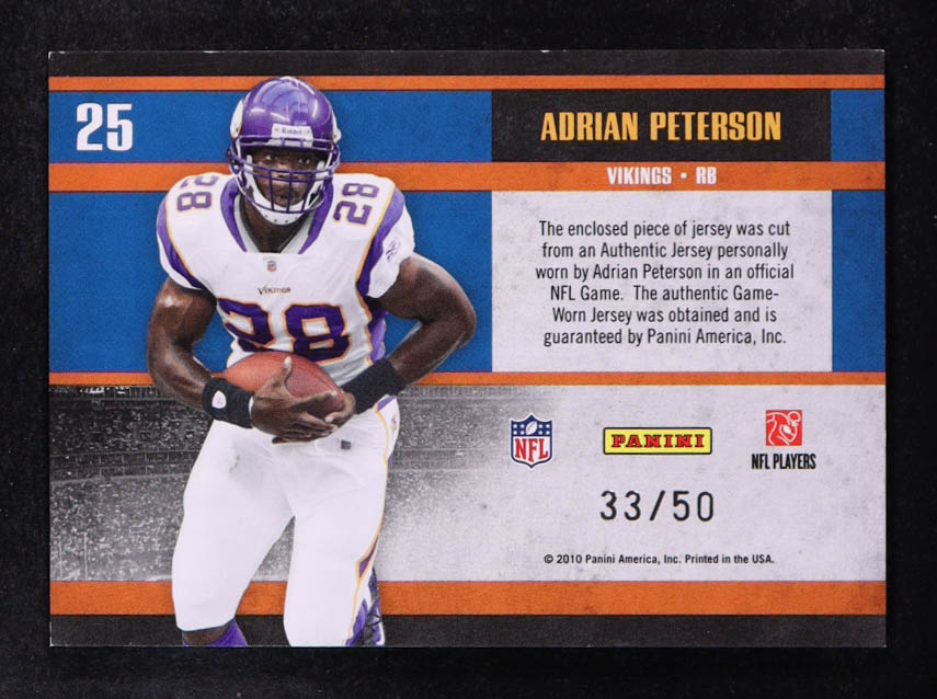 Adrian Peterson 2010 Classics Monday Night Heroes Jerseys Prime #25 #33/50 at PristineAuction.com Adrian Peterson 2010 Classics Monday Night Heroes Jerseys Prime #25 #33/50 at PristineAuction.com